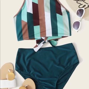 Stripe, high waist bikini set